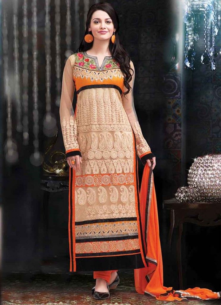 Elaborate and straight cut Salwar Kameez - Nihal Fashions