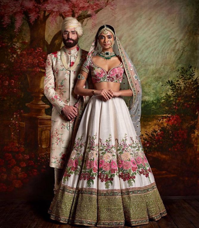 red lehenga matching sherwani