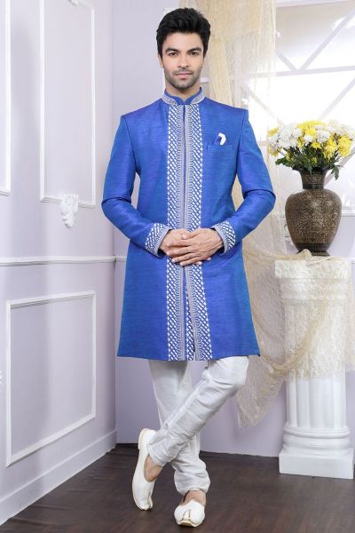 2 toned Blue Banglori Silk Indo Western Kurta (NMK-4095)