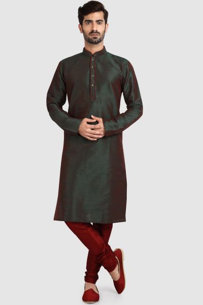 2 Toned Green Art Silk Kurta Pajama (NMK-5935)