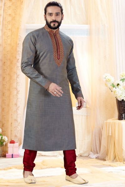 2 Toned Grey Cotton Silk Kurta Pajama (NMK-4252)