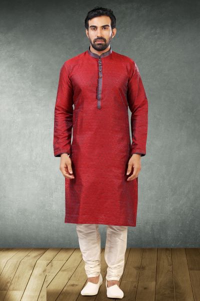 2 Toned Maroon,Blue Jaquard Kurta Pajama (NMK-5173)