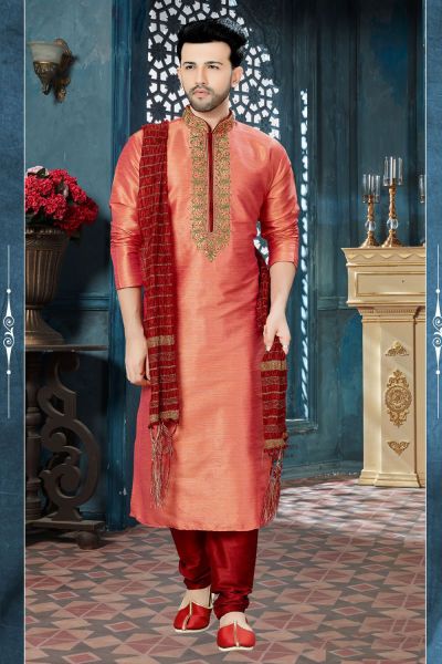 2 Toned Peach Banglori Silk Kurta Pajama (NMK-3820)