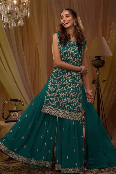 Aqua Blue Faux Georgette Plazzo Salwar Suit (NWS-6919)