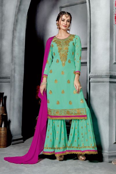 Aqua Green Faux Georgette Salwar Suit (NWS-6542)