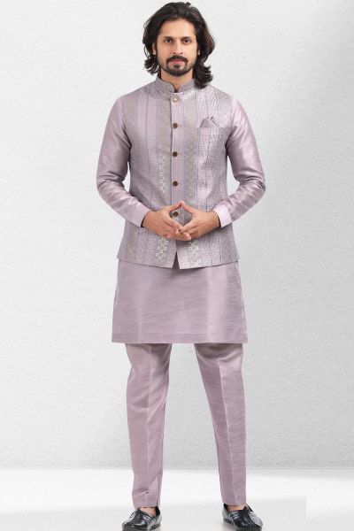 Art Silk Light Purple Nehru Jacket (NMK-6579)