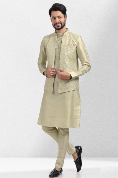 Art Silk Pista Green Nehru Jacket (NMK-6575)