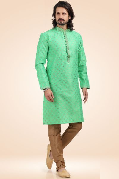 Banarasi Silk Kurta Pajama for Men in Green (NMK-6438)