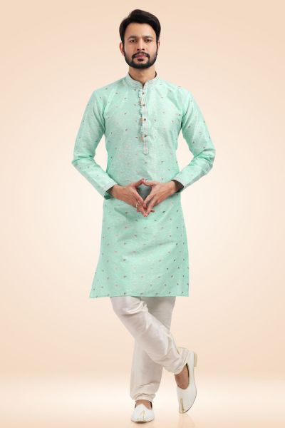 Banarasi Silk Mens Kurta in Mint Green (NMK-6434)