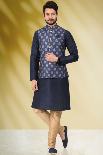 Banarasi Silk Mens Nehru Jacket in Blue (NMK-6455)