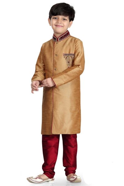 Beige Art Dupion Kids Sherwani (NKK-483)