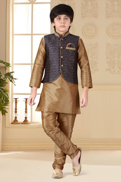 Beige Art Silk Kids Jacket Style Kurta (NKK-635)