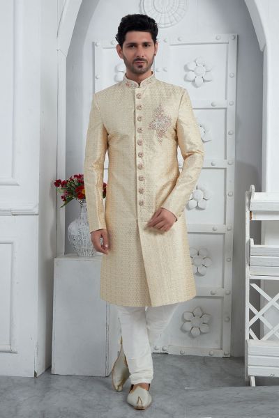 Beige Art Silk Mens Sherwani (NMK-7710)