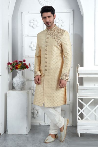 Beige Art Silk Sherwani (NMK-7707)