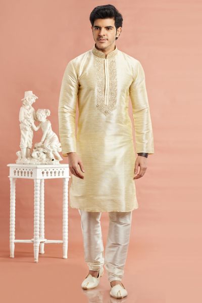 Beige Banarasi Art Silk Kurta Pajama (NMK-7930)