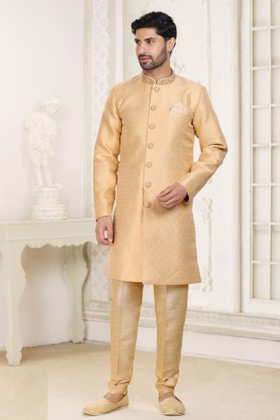 Beige Banarasi Jaquard Indo Western (NMK-6883)