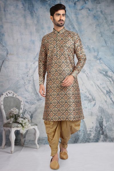 Beige Banarasi Silk Kurta for Men (NMK-5709)