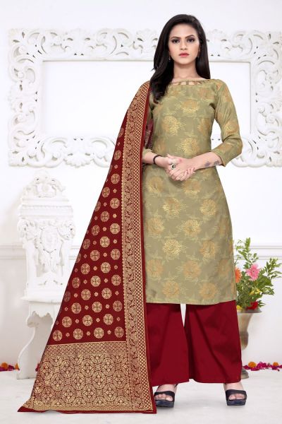 Beige Banarasi Silk Salwar Kameez (NWS-6341)