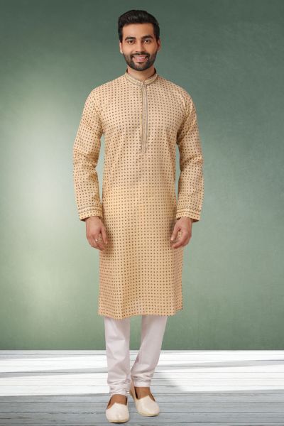 Beige Cotton Mens Kurta Pajama (NMK-5762)