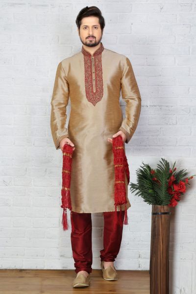 Beige Dupion Art Silk Kurta Pajama (NMK-3691)