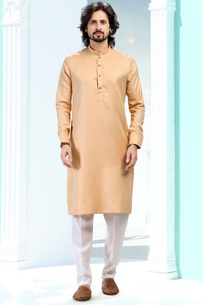 Beige Fancy Silk Kurta Pajama (NMK-6749)