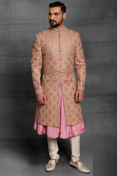 Beige Jaquard Mens Sherwani (NMK-5432 )