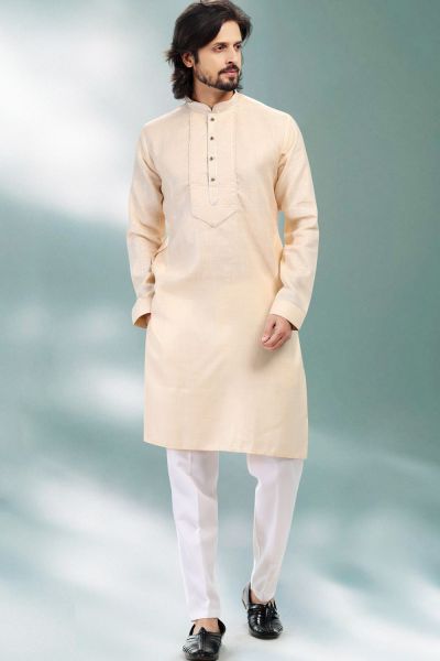 Beige Linen Cotton Kurta Pajama (NMK-6733)