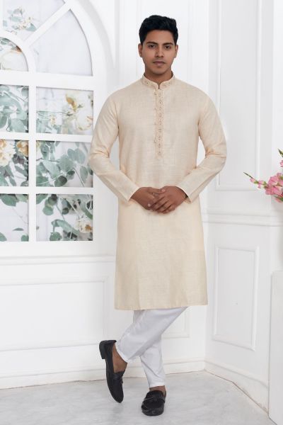 Beige Linen Cotton Kurta Pajama (NMK-7601)