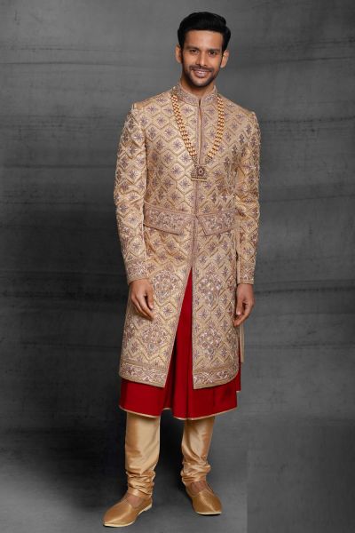 Beige Silk Mens Sherwani (NMK-5401 )