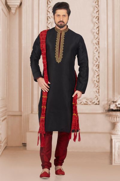 Black Art Banarasi Silk Casual Kurta Pajama (NMK-3992)