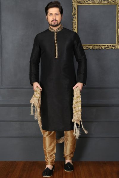 Black Art Banarasi Silk Designer Kurta Pajama (NMK-3673)