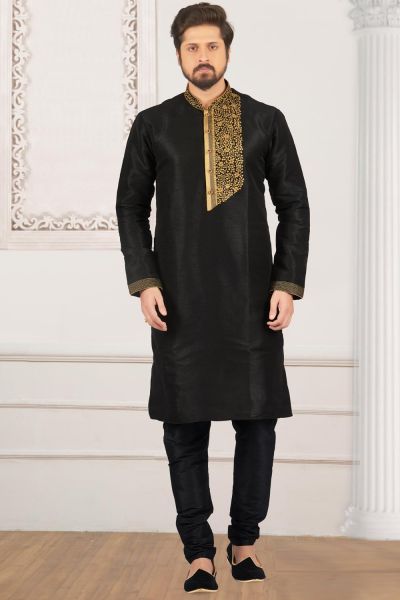 Black Art Banarasi Silk Kurta Pajama (NMK-3978)