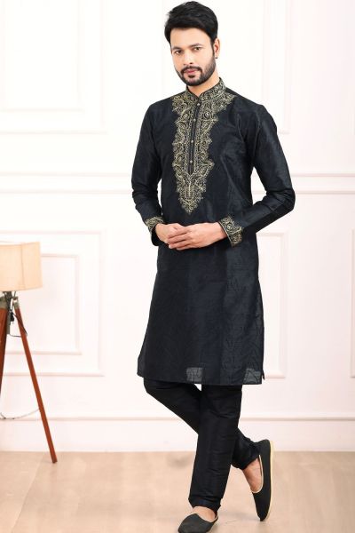 Black Art Banarasi Silk Kurta Pajama (NMK-7024)