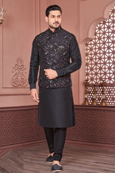 Black Art Banarasi Silk Nehru Jacket (NMK-7421)