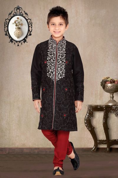 Black Art Dupion Kids Sherwani (NKK-473)