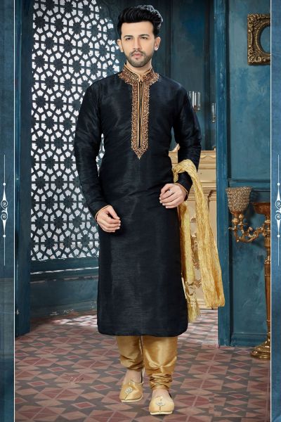 Black Art Dupion Regular Kurta Pajama (NMK-3831)