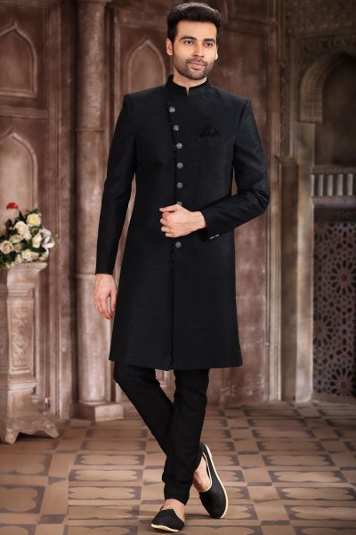 Black Art Silk Mens Indo Western (NMK-7286)