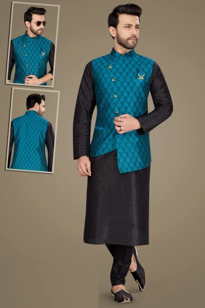 Black Art Silk Nehru Jacket (NMK-5132)