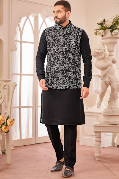 Black Art Silk Nehru Jacket (NMK-8036)