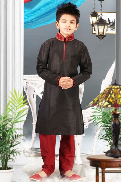 Black Art Silk Regular Kurta Pajama (NKK-334)