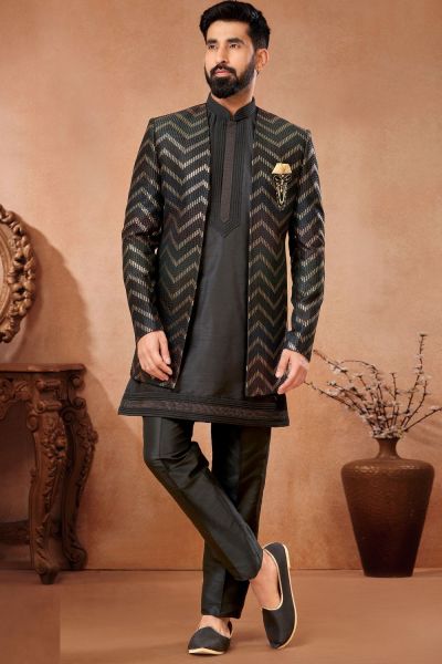 Black Banarasi Silk Mens Jodhpuri (NMK-7270)