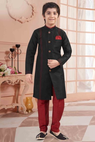 Black Banglori Silk Boys Kurta Pyjama (NKK-672)