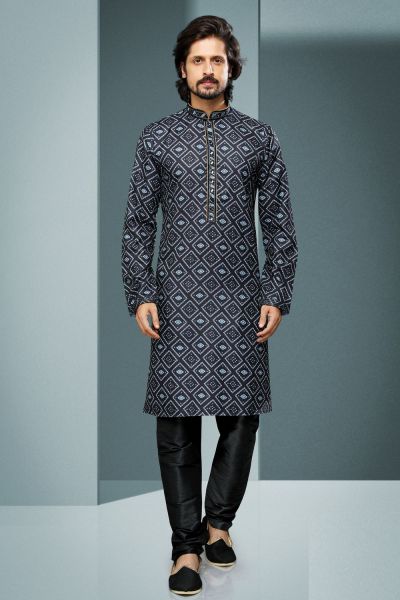 Black Cotton Casual Kurta Pajama (NMK-6214)