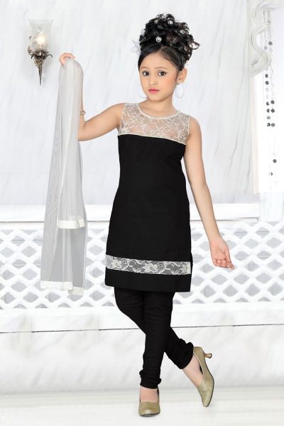 Black Cotton Girls Salwar Kameez (NFG-005)