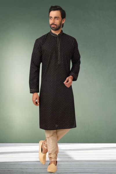 Black Cotton Kurta Pajama (NMK-5761)