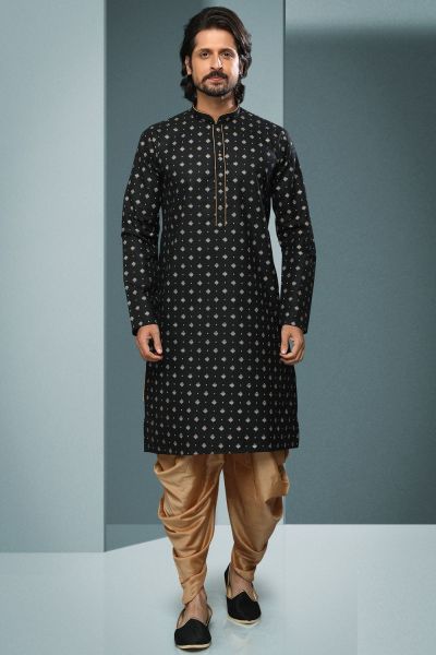 Black Cotton Kurta Pajama (NMK-6210)