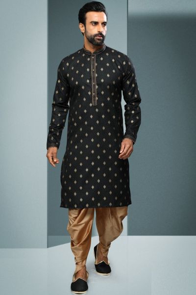 Black Cotton Mens Kurta Pajama (NMK-6218)