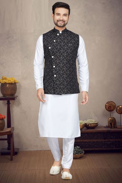 Black Cotton Mens Nehru Jacket (NMK-6947)