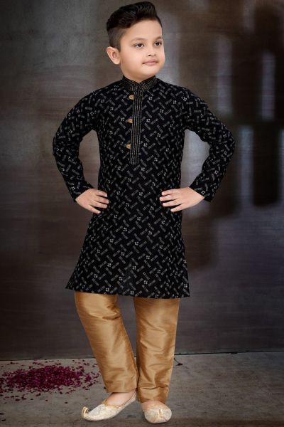 Black Cotton Printed Boys Kurta Pajama (NKK-786)