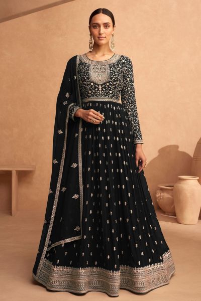 Black Faux Georgette Anarkali Salwar Suit (NWS-6999)